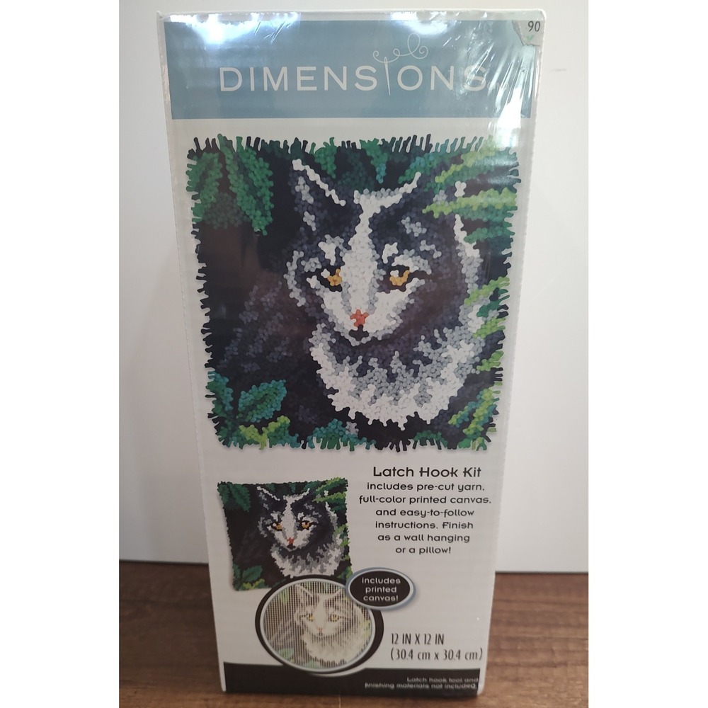 Dimensions Cat Printed Canvas Latch Hook Kit 12 x 12 Inches New Complete D3